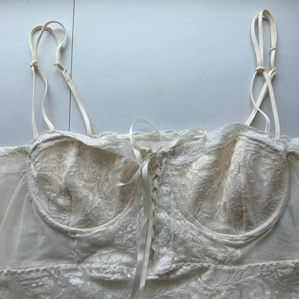 Vintage Y2K Cinema Etoile Ivory Cream Lace Bridal Chemise Lingerie Size XL NWT